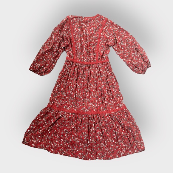 Max Studio Red Rust Floral Boho Hippie Midi Dress - Picture 2 of 6